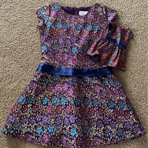 American Girl Holiday Dress and Matching Doll Dress size 10 brocade in purple